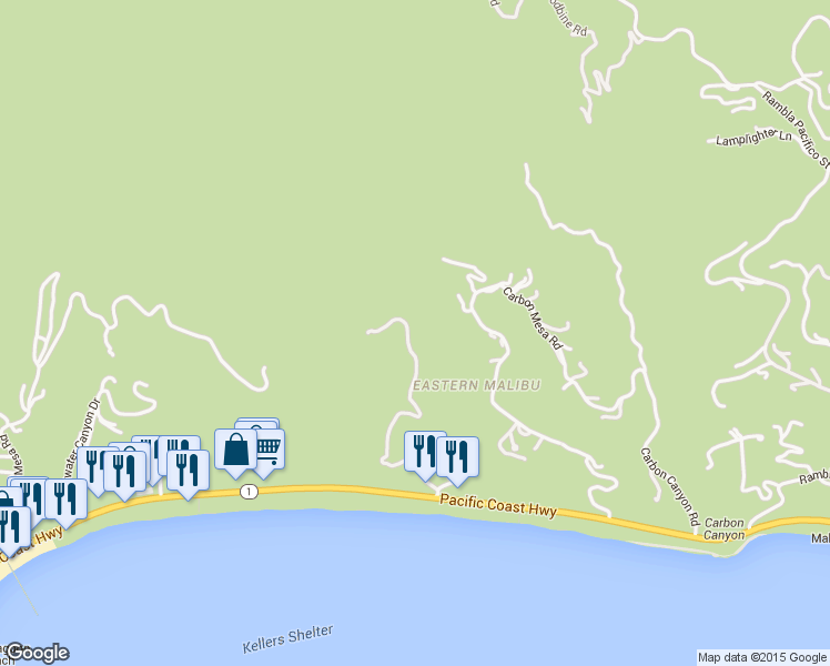 map of restaurants, bars, coffee shops, grocery stores, and more near 22309 Pacific Coast Highway in Malibu