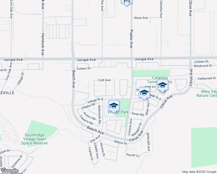 map of restaurants, bars, coffee shops, grocery stores, and more near 15543 Garnet Court in Fontana
