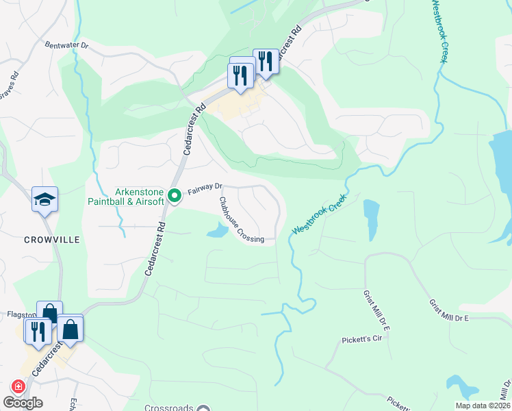 map of restaurants, bars, coffee shops, grocery stores, and more near 114 Clubhouse Lane in Acworth