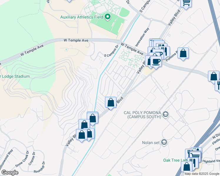 map of restaurants, bars, coffee shops, grocery stores, and more near 3745 Valley Boulevard in Walnut