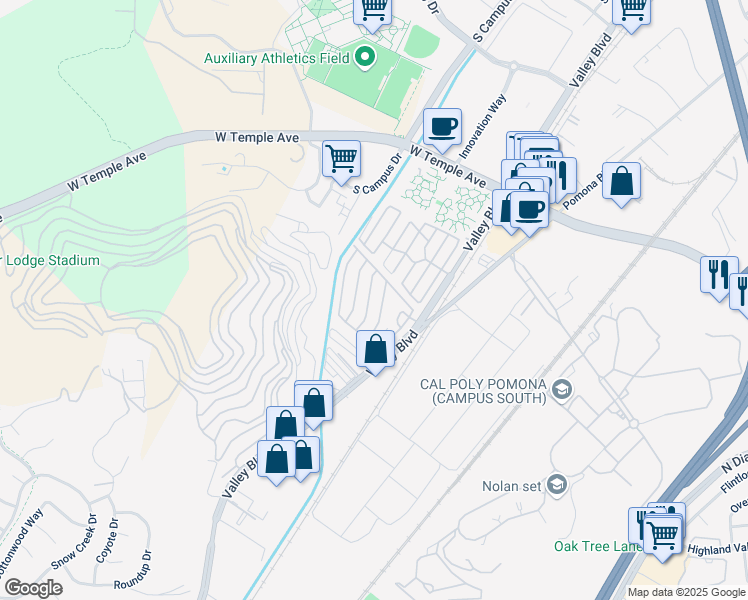 map of restaurants, bars, coffee shops, grocery stores, and more near 3745 Valley Boulevard in Walnut