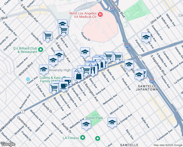 map of restaurants, bars, coffee shops, grocery stores, and more near in Los Angeles