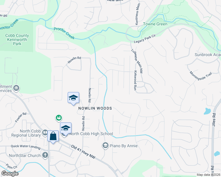 map of restaurants, bars, coffee shops, grocery stores, and more near 3789 Seattle Place Northwest in Kennesaw