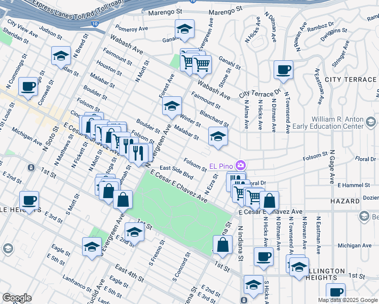 map of restaurants, bars, coffee shops, grocery stores, and more near 3118 Folsom Street in Los Angeles