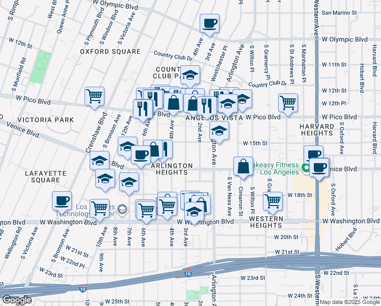 map of restaurants, bars, coffee shops, grocery stores, and more near 1550 3rd Avenue in Los Angeles