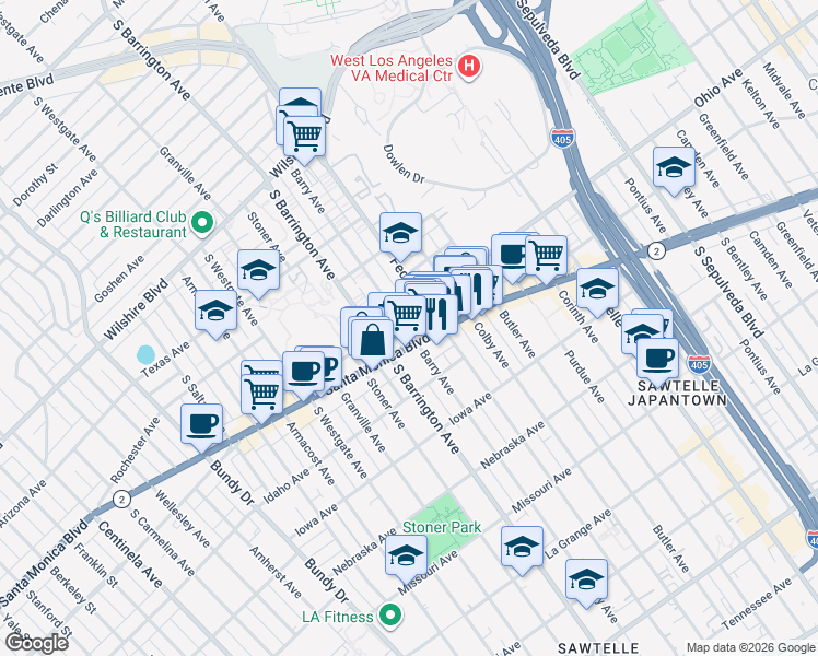 map of restaurants, bars, coffee shops, grocery stores, and more near in Los Angeles