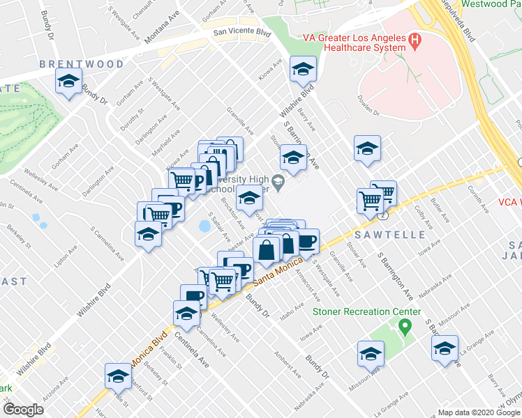 map of restaurants, bars, coffee shops, grocery stores, and more near 1309 Armacost Avenue in Los Angeles