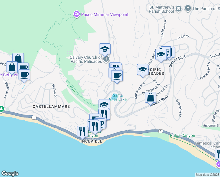 map of restaurants, bars, coffee shops, grocery stores, and more near in Los Angeles