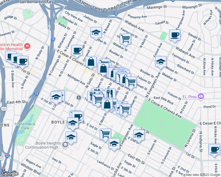 map of restaurants, bars, coffee shops, grocery stores, and more near 2602 Michigan Avenue in Los Angeles
