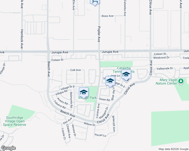 map of restaurants, bars, coffee shops, grocery stores, and more near 11472 Aberdeen Drive in Fontana