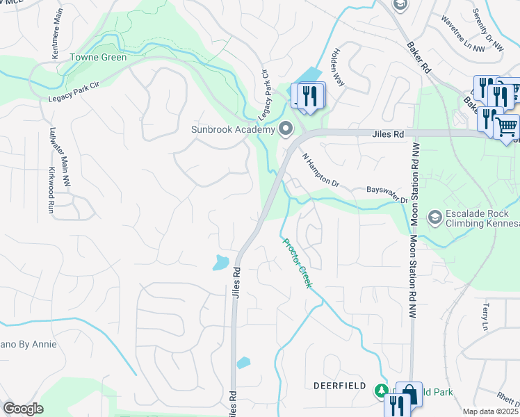 map of restaurants, bars, coffee shops, grocery stores, and more near 3760 Jiles Road in Kennesaw