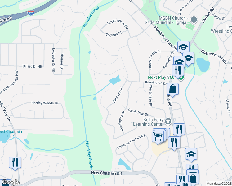 map of restaurants, bars, coffee shops, grocery stores, and more near 512 Mcginnis Trail in Marietta