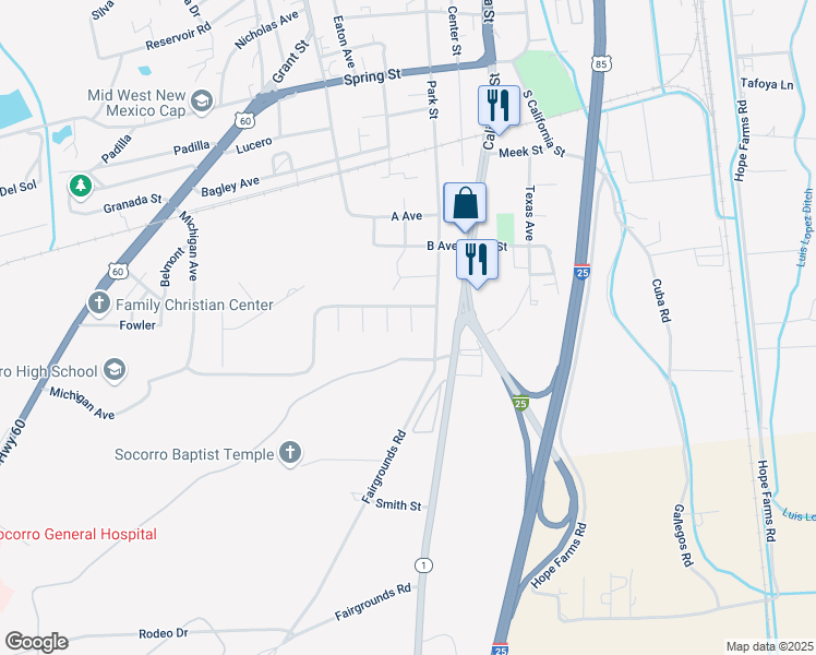 map of restaurants, bars, coffee shops, grocery stores, and more near 307 High School Road in Socorro