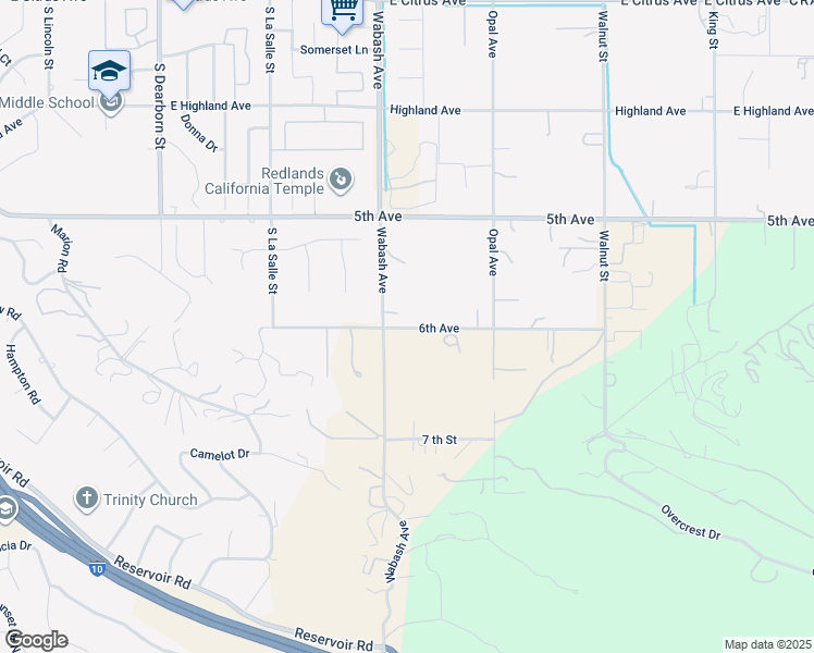 map of restaurants, bars, coffee shops, grocery stores, and more near 525 Wabash Avenue in Redlands