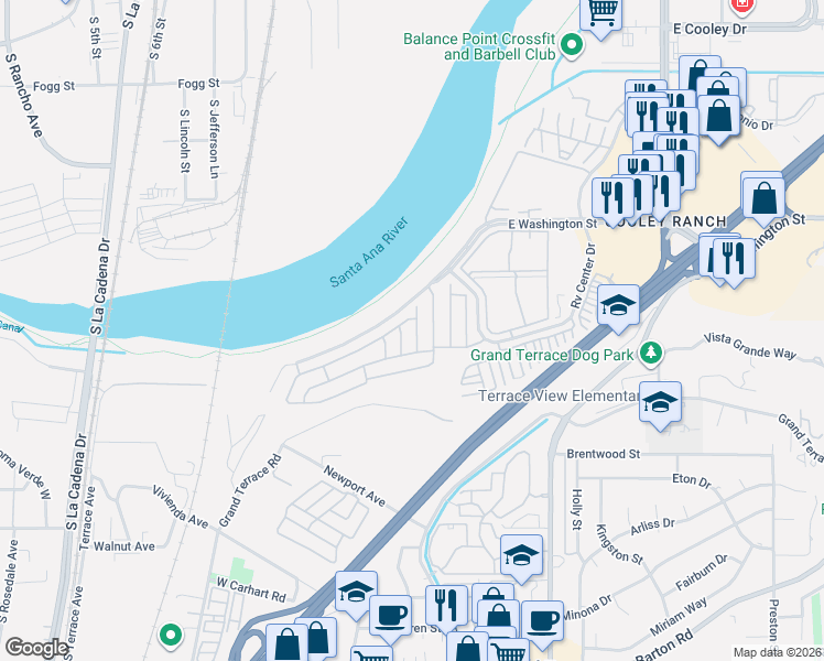 map of restaurants, bars, coffee shops, grocery stores, and more near 700 East Washington Street in Colton