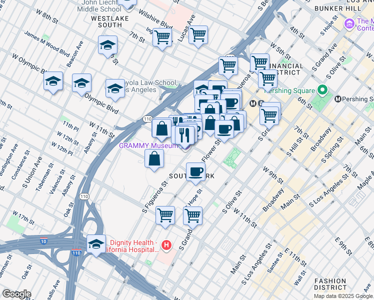map of restaurants, bars, coffee shops, grocery stores, and more near in Los Angeles