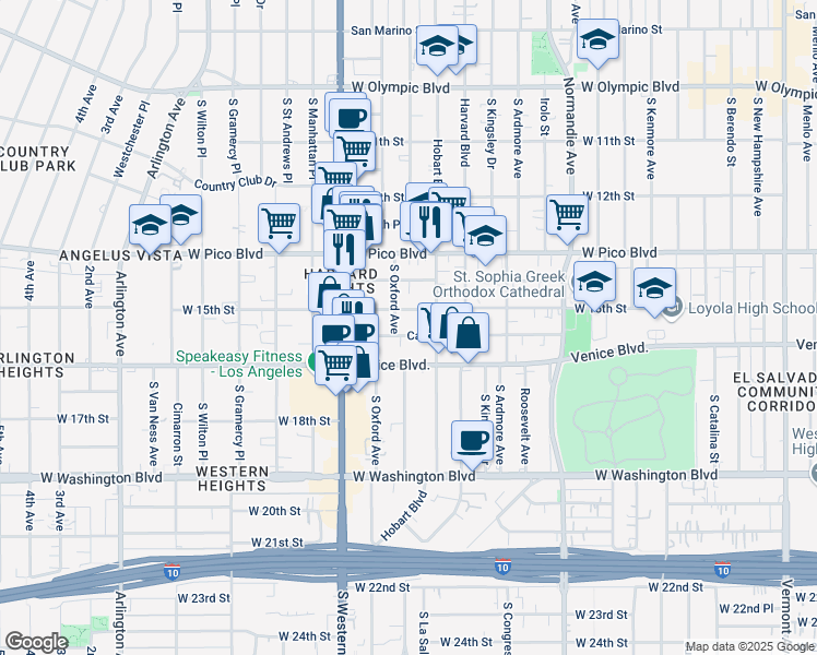 map of restaurants, bars, coffee shops, grocery stores, and more near 2907 West 15th Street in Los Angeles