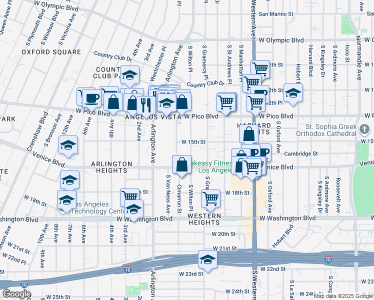 map of restaurants, bars, coffee shops, grocery stores, and more near 3081 West 15th Street in Los Angeles