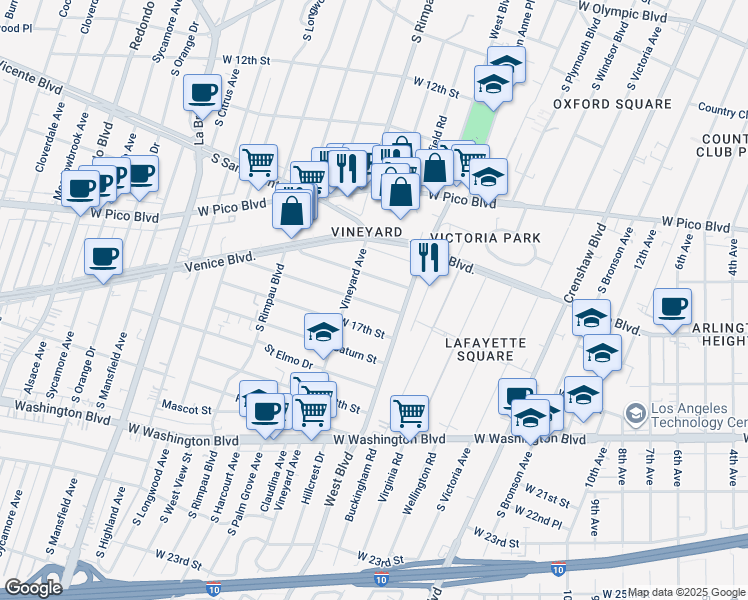 map of restaurants, bars, coffee shops, grocery stores, and more near 4539 Lomita Street in Los Angeles