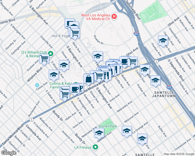 map of restaurants, bars, coffee shops, grocery stores, and more near in Los Angeles