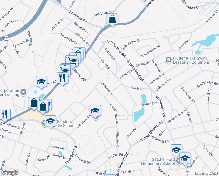 map of restaurants, bars, coffee shops, grocery stores, and more near 5422 Magnolia Park Circle in Columbia