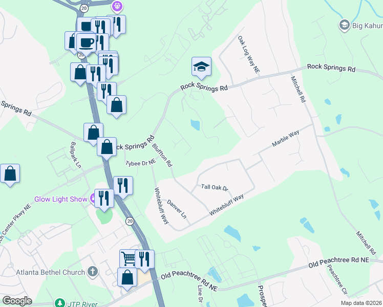 map of restaurants, bars, coffee shops, grocery stores, and more near 2533 Winslow Ridge Drive Northeast in Buford