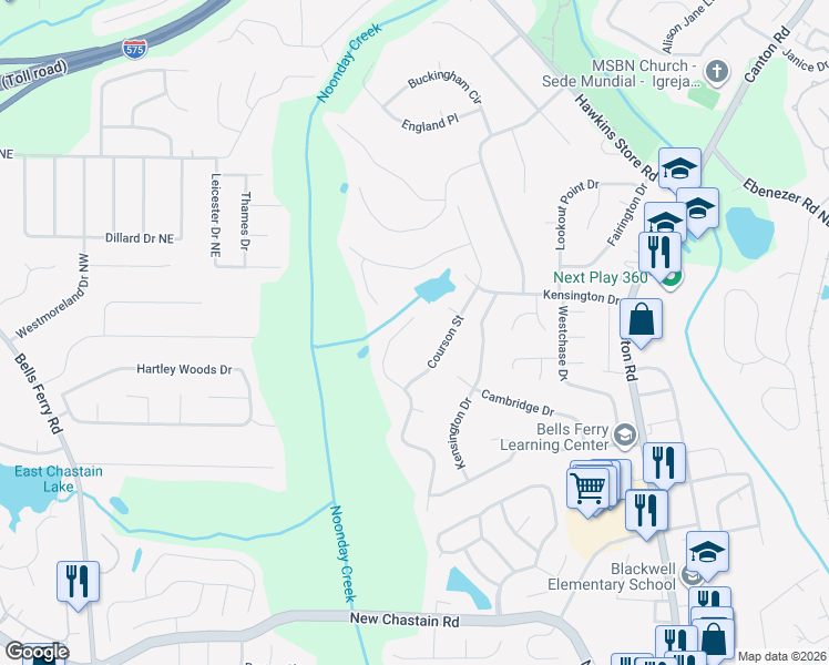 map of restaurants, bars, coffee shops, grocery stores, and more near 3750 Guildhall Trail in Marietta
