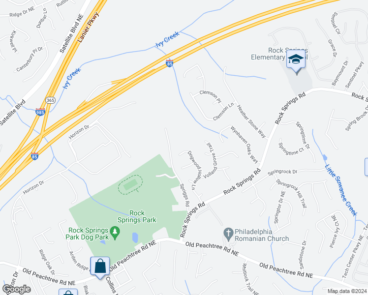 map of restaurants, bars, coffee shops, grocery stores, and more near 3035 Dogwood Hollow Lane in Lawrenceville