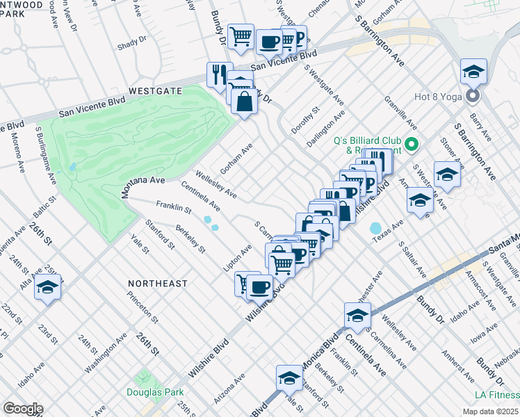 map of restaurants, bars, coffee shops, grocery stores, and more near 12320 Darlington Avenue in Los Angeles