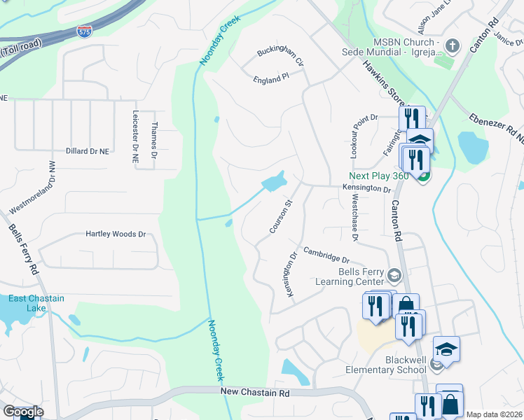 map of restaurants, bars, coffee shops, grocery stores, and more near 3750 Guildhall Trail in Marietta