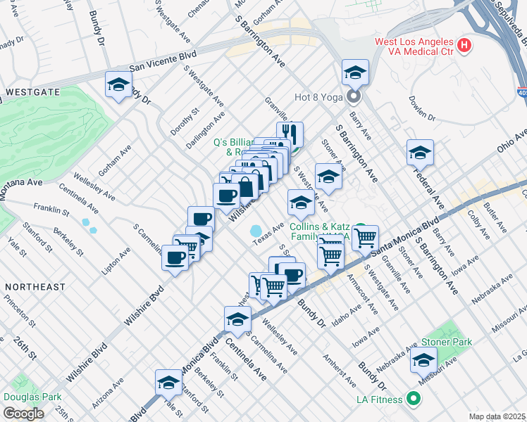 map of restaurants, bars, coffee shops, grocery stores, and more near in Los Angeles