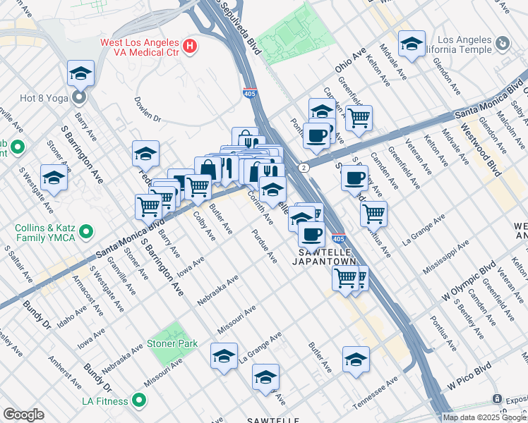 map of restaurants, bars, coffee shops, grocery stores, and more near in Los Angeles County