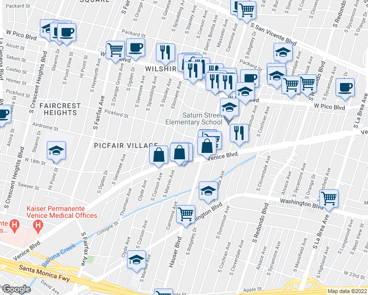 map of restaurants, bars, coffee shops, grocery stores, and more near 1626 South Sierra Bonita Avenue in Los Angeles