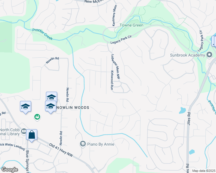 map of restaurants, bars, coffee shops, grocery stores, and more near 3612 Bancroft Main Northwest in Kennesaw
