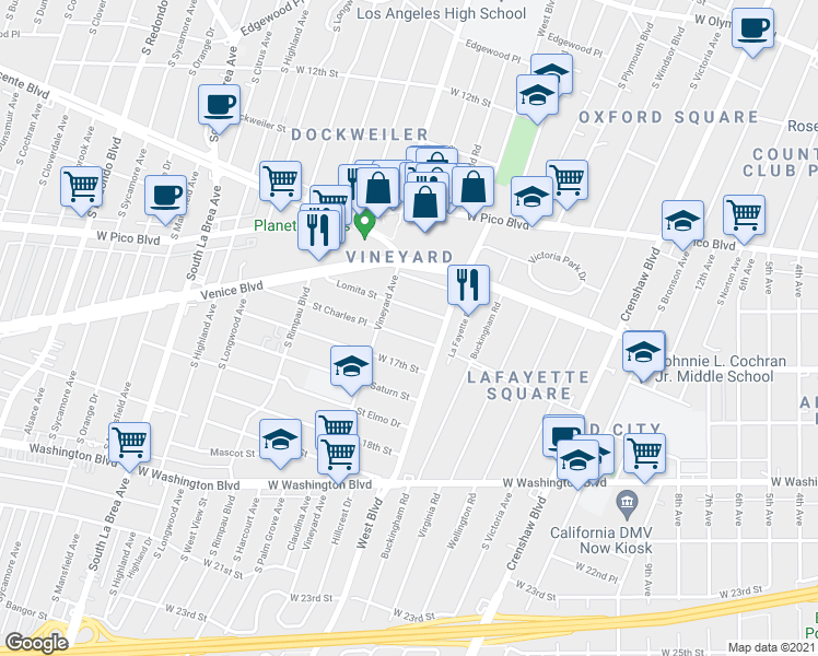 map of restaurants, bars, coffee shops, grocery stores, and more near 4539 Lomita Street in Los Angeles