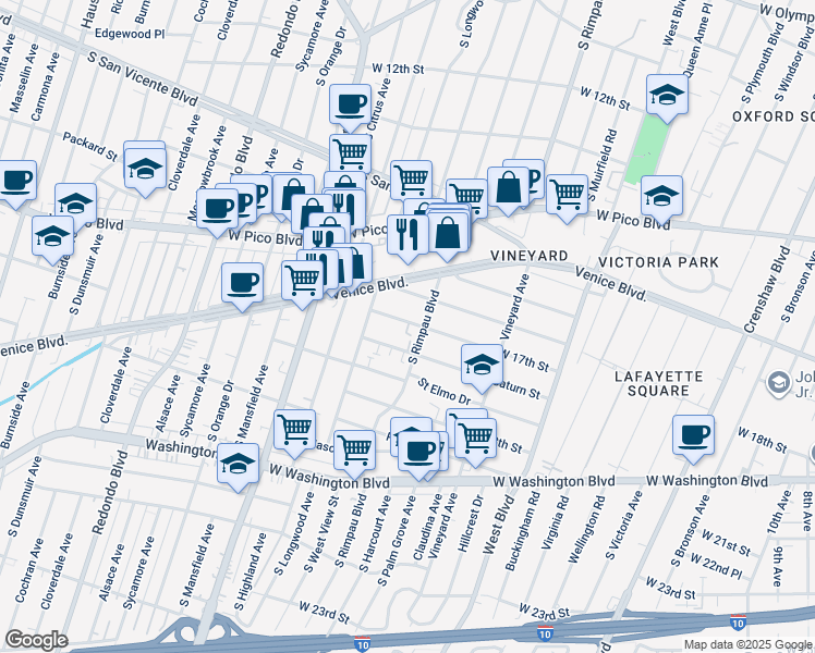 map of restaurants, bars, coffee shops, grocery stores, and more near 4843 West 17th Street in Los Angeles