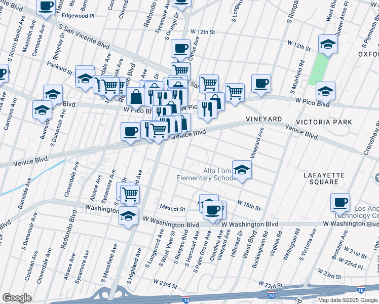 map of restaurants, bars, coffee shops, grocery stores, and more near in Los Angeles