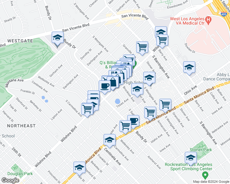 map of restaurants, bars, coffee shops, grocery stores, and more near in Los Angeles