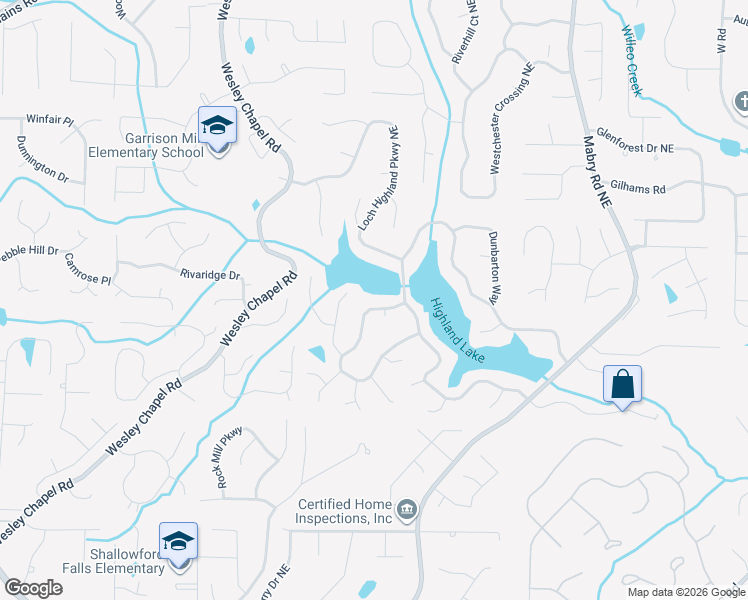 map of restaurants, bars, coffee shops, grocery stores, and more near 4130 Edinburgh Trail Northeast in Roswell