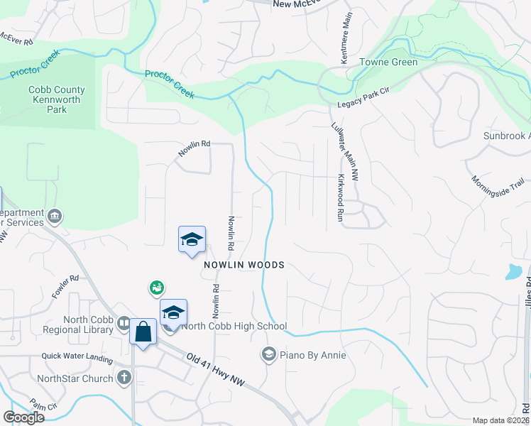 map of restaurants, bars, coffee shops, grocery stores, and more near 3101 Redwood Lane in Kennesaw
