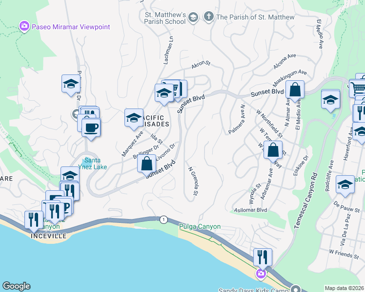 map of restaurants, bars, coffee shops, grocery stores, and more near 535 North Las Casas Avenue in Los Angeles