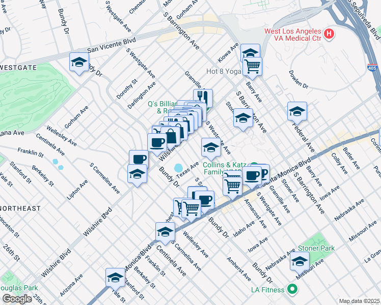 map of restaurants, bars, coffee shops, grocery stores, and more near 1235 Brockton Avenue in Los Angeles