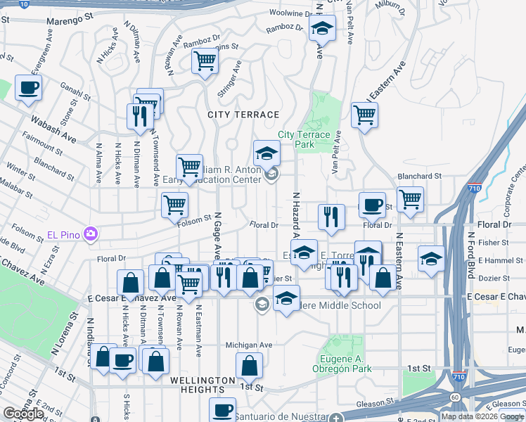 map of restaurants, bars, coffee shops, grocery stores, and more near 807 North Record Drive in Los Angeles