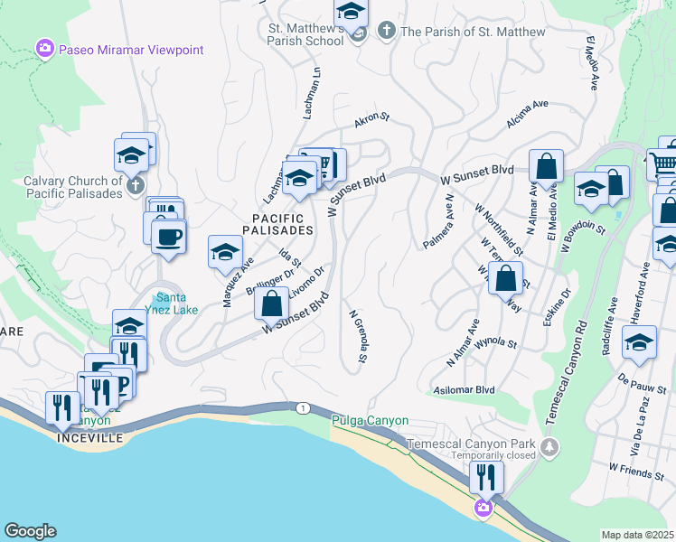 map of restaurants, bars, coffee shops, grocery stores, and more near 535 North Las Casas Avenue in Los Angeles