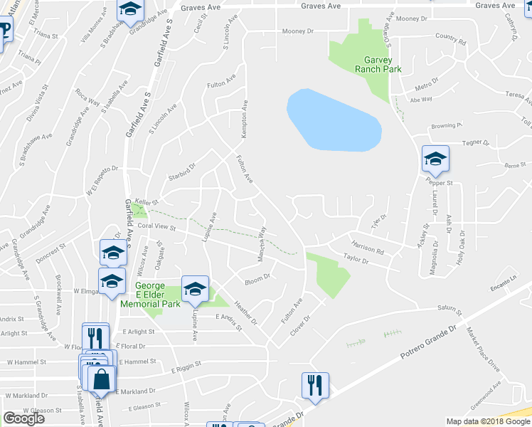 map of restaurants, bars, coffee shops, grocery stores, and more near 1756 Mancha Way in Monterey Park