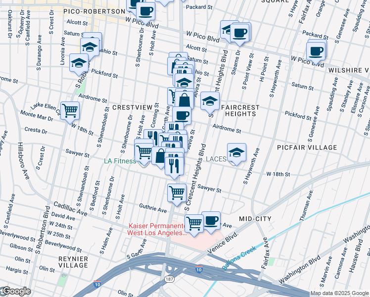 map of restaurants, bars, coffee shops, grocery stores, and more near 1773 Alvira Street in Los Angeles