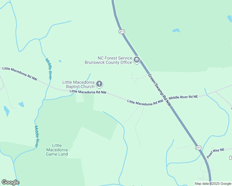 map of restaurants, bars, coffee shops, grocery stores, and more near 174 Little Macedonia Road Northwest in Brunswick County