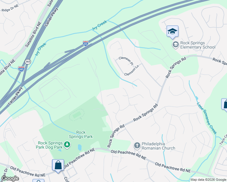 map of restaurants, bars, coffee shops, grocery stores, and more near 3035 Dogwood Hollow Lane in Lawrenceville