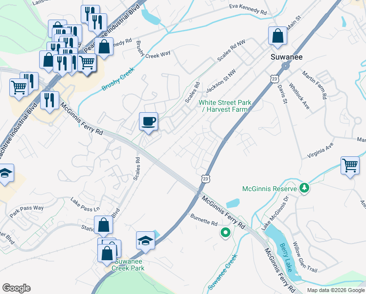 map of restaurants, bars, coffee shops, grocery stores, and more near 952 Cambron Commons Trace in Suwanee