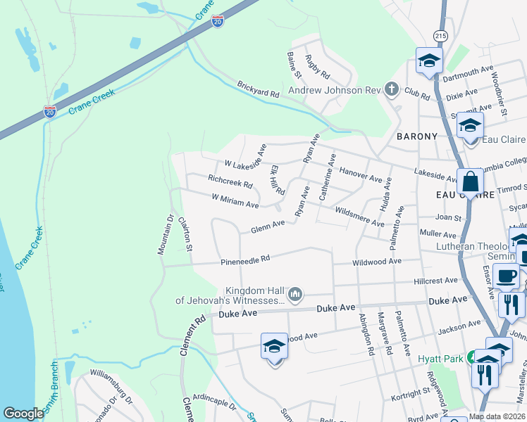 map of restaurants, bars, coffee shops, grocery stores, and more near 236 West Miriam Avenue in Columbia